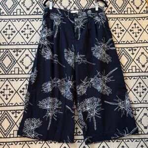 Wide Leg Floral Print Pants - Black/White